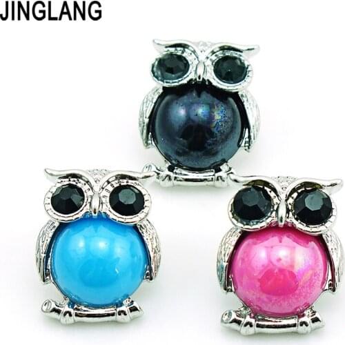 JINGLANG Free Shipping Fashion 3 Color Ball Owl 18mm Snap Button Metal Clasp DIY Interchangeable Jewelry Accessories