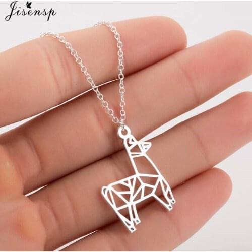 Jisensp Fashion Hollow Origami Little Deer Pendant Necklace Animal Jewelry for Women Men Lover Christmas Gifts bijoux femme