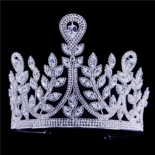 Quality Queen Style Zirconia Tiaras Elegant Royal Wedding Rhinestone Crown Crystal Hair Ribbons Accessory For Wedding Gift