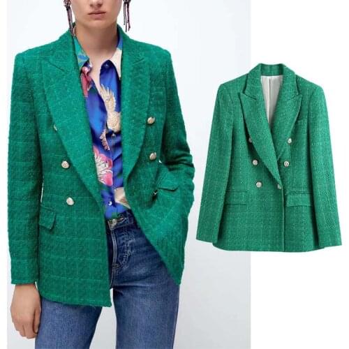 Klkxmyt Za New Womens Jacket Autumn 2021 Long-Sleeve Double-Breasted Woollen Blazers Coat Woman Vintage Office Blaczer Tops