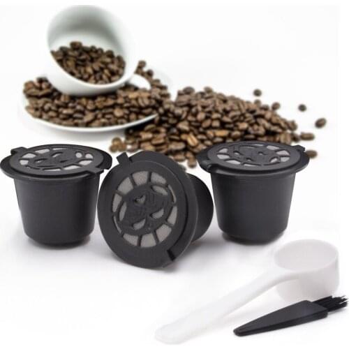 Coffee Capsule Reusable Coffee Filter Cup With Spoon Brush 1/3/6pcs Black Refillable Coffee Filter Basket Food Grade PP Filter