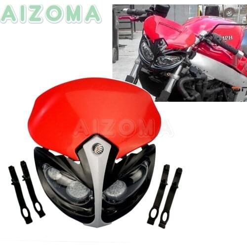 Red Dual Street Motorcycles LED Headlight For Yamaha Honda CB CBR CRF CRM 500F 600RR 1000R Dirt Bike Universal Head Light