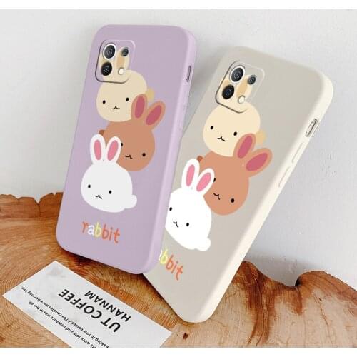 Cute Rabbit Square Phone Case For Xiaomi Mi11 lite Ultra 11i 10T 9T Lite 10 10S 9 8 lite Pro Poco F2 X2 F3 Pro Soft Back Cover