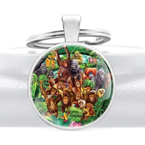Cute monkey Glass Cabochon Key Chain Charm Men Women Fob child Key Rings Jewelry Gifts