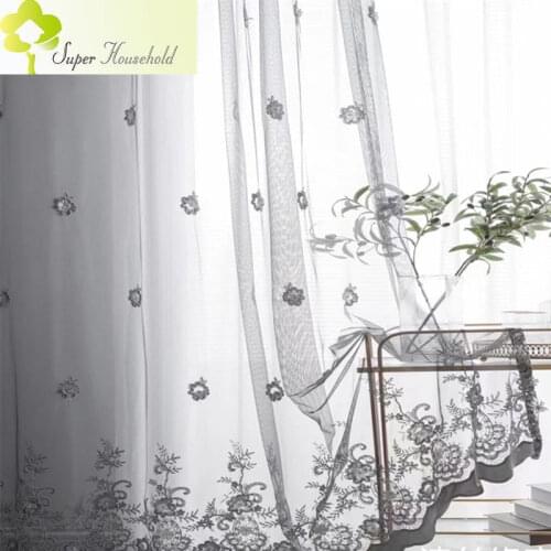 Minimalist Embroidered 3D Flower With Bead Tulle Curtains for Living Room Bedroom Princess Sheer Window Screens Panel SP#102