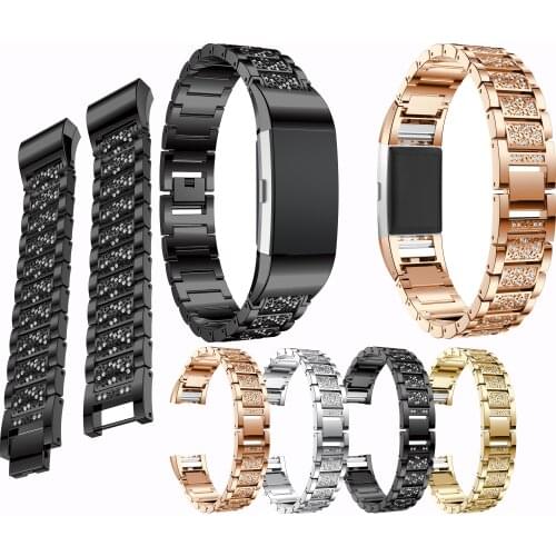 Fashion style Diamond For Fitbit Charge 2 band Metal Strap Stainless Steel Female Replaceable Bracelet For fitbit charge 2 Bands