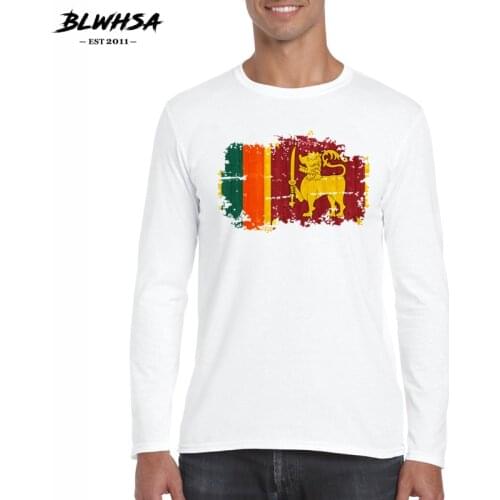 BLWHSA New Autumn Fashion Brand White T Shirts for Men Sri Lanka Flag Printing Male O-Neck Hip Hop Long Sleeve T Shirts S-2XL