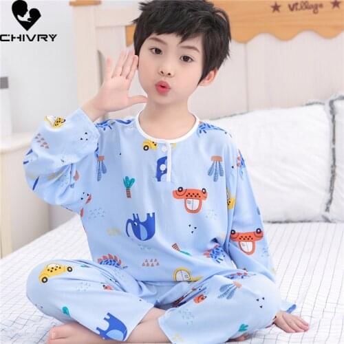 New 2021 Kids Boys Girls Spring Summer Pajama Sets Cartoon Long Sleeve O-Neck T-Shirt Tops with Pants Baby Sleeping Clothes Set