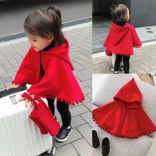 Autumn Winter Christmas Red Girls Jacket Hooded Cloak Girl Clothes Baby Toddler Cape Coat Children Outwear Kids Coats & Jackets