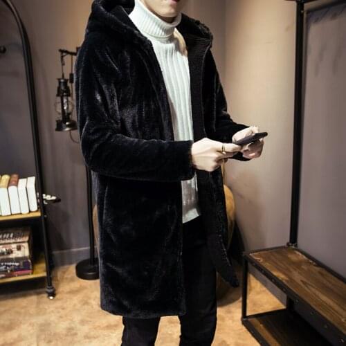 Autumn Winter Long Mink Fur Coat Men Fashion Brand Clothing Thick Hooded Woolen Coat Chamarras Para Hombre