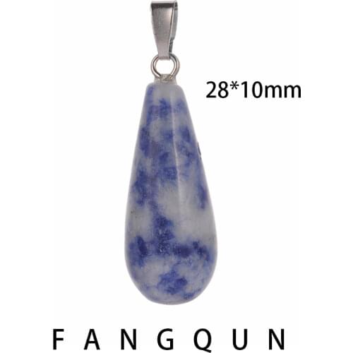 Natural Stone Pendant Long Water drop Gem Stone Pendulum Crystal Fluorite Chakra DIY Charm Healing Reiki Beads For Women Jewelry