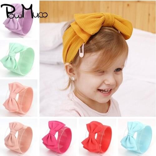 Powmuco 1 PCS Lovely Double Layer Bowknot Baby Girls Elastic Headband Solid Color Handmade Knotted Infant Hairband Kids Headwear