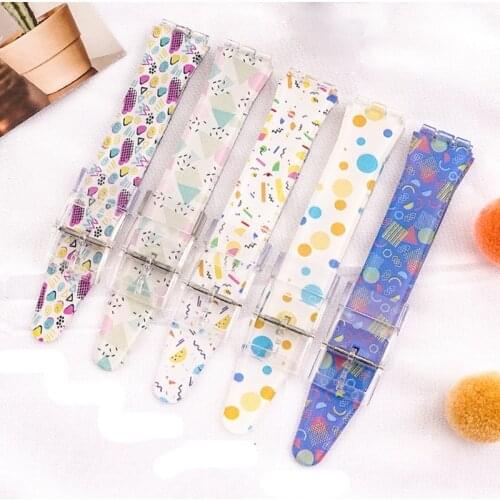 17mm 19mm 20mm Transparent Printed Flower Strap for Swatch Watch Silicone Watchband For SWATCH Women Men Watch accessories