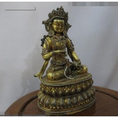 S02648 Tibet Tibetan Buddhism Pure Bronze Gilt Vajrasattva Quan yin Buddha Statue