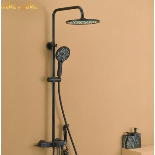 Bathroom matte black shower set four function black shower kit 10 inch shower head brass shower mixer