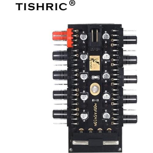 TISHRIC Newest 1 to 10 4Pin Molex Cooler Cooling Fan Hub Splitter Cable PWM 12V With Led Power Supply Adapter For Mining