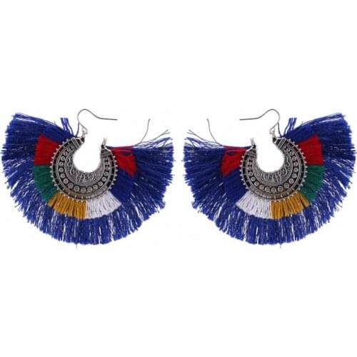 TONGKWOK Bohemia Exaggeration Dangle Earrings For Women Silk Thread Tassel Metal Long Chandelier Earrings #132576