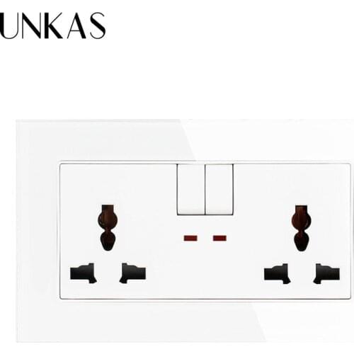 UNKAS Universal Wall Power Socket 146mm*86mm Switch Control Charger Adapter Plug Outlet Tempered Crystal Glass Panel