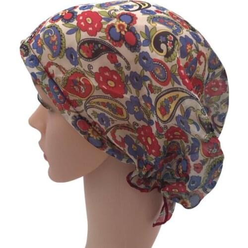 High Quality 100% Silk Floral Sleeping Cap Soft Silk Night Women Sleep Cap Bonnet Sleepwear Elastic Band Adjustable Hair Care