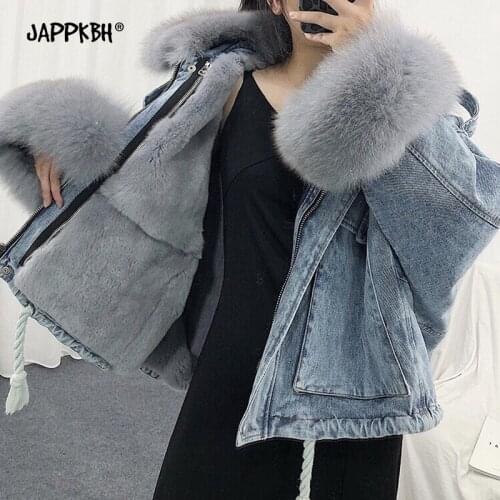 Oversized Faux Fur Lining Collar Pie Overcome Denim Womens Jacket Thick Warm Winter Coat Female Vintage Loose Pocket Parkas
