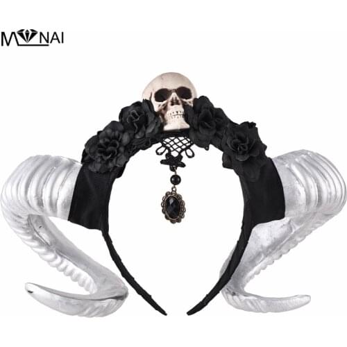 Retro Steampunk Skull Flowers Horns Headband Female Floral Antler Halloween Headdress Hair Accessory Goth Costumes Accessories