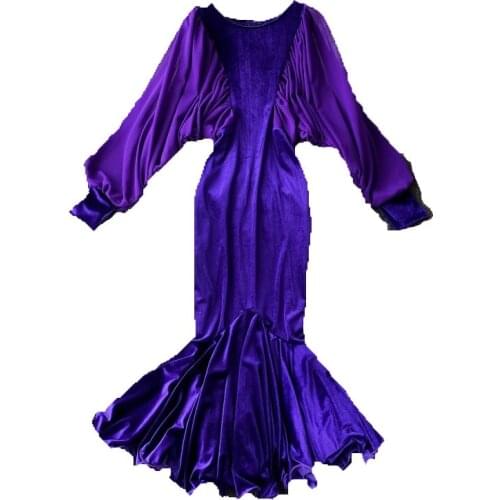 Batwing Sleeve O-Neck Velvet Dress Fashion Temperament Waist Thin Fishtail Ladies Long skirt Evening Vestidos Female