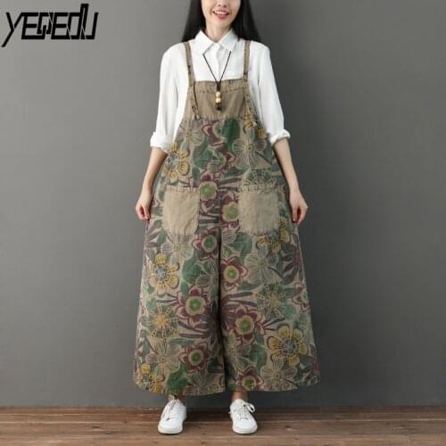 #0322 Spring Autumn Vintage Wide Leg Pants Adjust Strap Denim Overall For Women Loose Big Size Denim Jumpsuit Romper Women