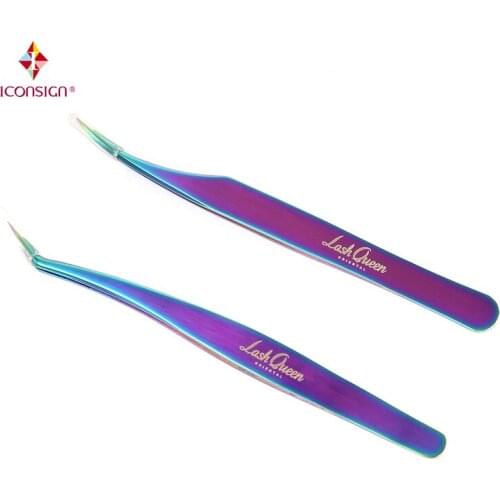 1 set/2 pieces High Quality eyelash Stainless Steel Tweezers Tigthness Gold Anti-static Curved/Bent Curler make up tools