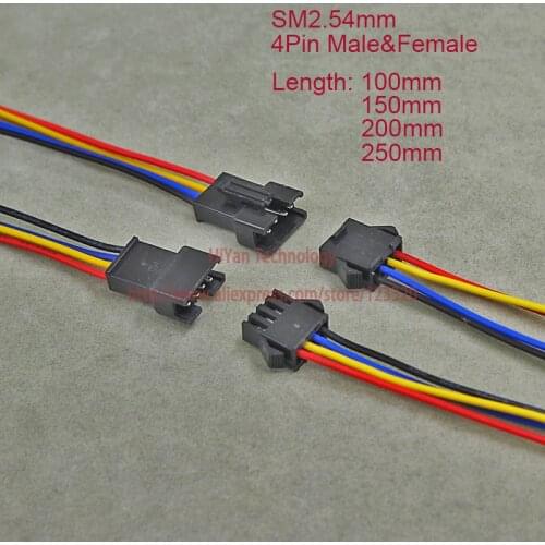 10pairs SM2.54 SM 2.54mm Pitch 4Pin LED Connector 200mm to 500mm Male and Female Plug with Wire Cable For LED Strips Lamp CCTV