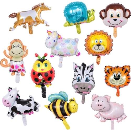 10pcs mini animal balloons birthday party decoration Lion & monkey & zebra & cow head Safari zoo foil balloons Classic toys