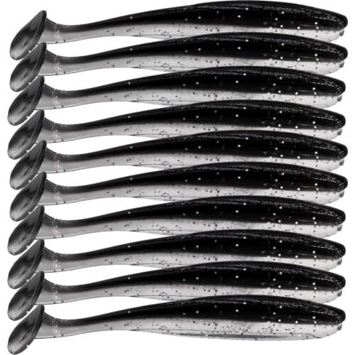 9.0cm 10pcs T Tail Jigging Fishing Lures Wobblers Tackle Double Color Bass Pike Aritificial Silicone Swimbait