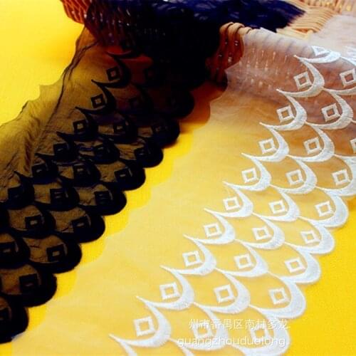 YACKALASI Tulle Embroidered Lace Fabric Soft Tulle Sewing Lace Flower Skirt Apparel Trims Scalloped Appliqued 11CM