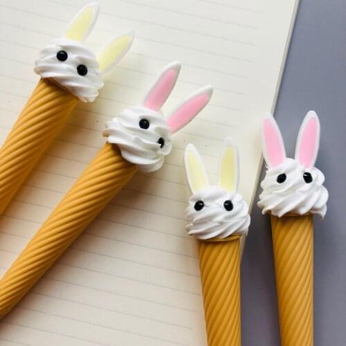 1X Silicone Ice Cream Cute Rabbit Gel Pen School Stationery 0.5mm Black Ink