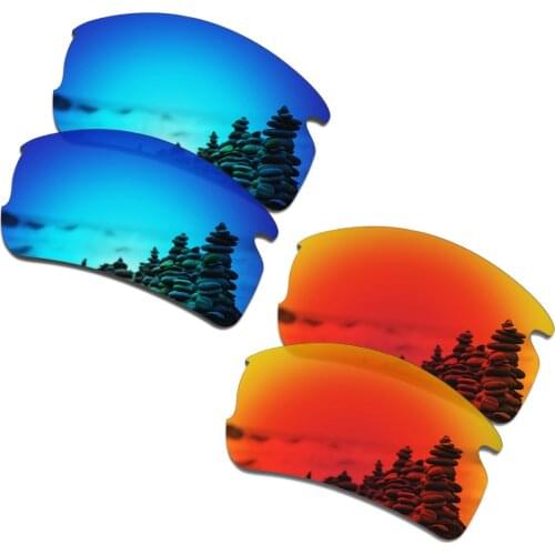 SmartVLT 2 Pairs Polarized Sunglasses Replacement Lenses for Oakley Flak 2.0 OO9295 Ice Blue and Fire Red