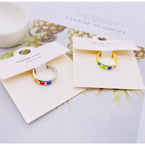 2021 Vintage Colorful Drop Oil Love Ring Cute Simple Metal Gold Silver Color Rings for Women Jewelry Gift