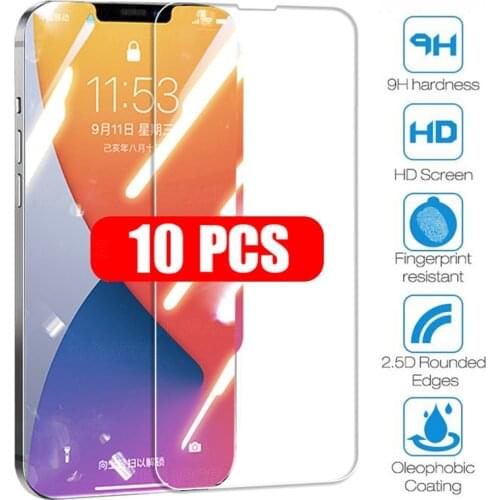 10Pcs Screen Protector for iPhone 13 12 mini 11 Pro X Xs XR Max 6 6S 7 8 Plus 5 5S SE 9H Tempered Glass Transparent Protective