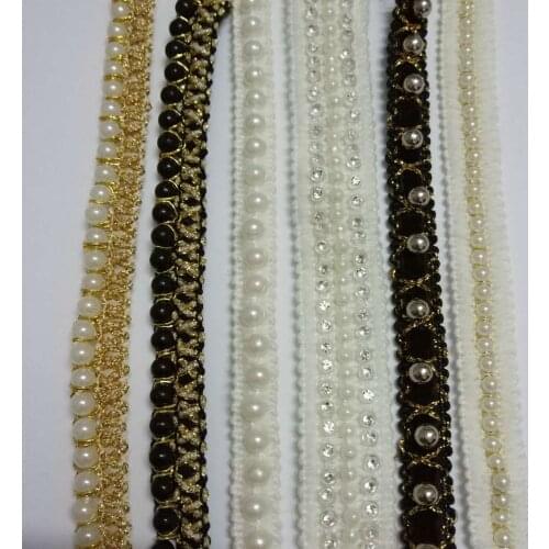 3Yard/ lot Beaded Lace Sewing 1cm to 2.5cm Vintage Net Beaded Gold Lace Trim Garment Accessory Black Beads lace