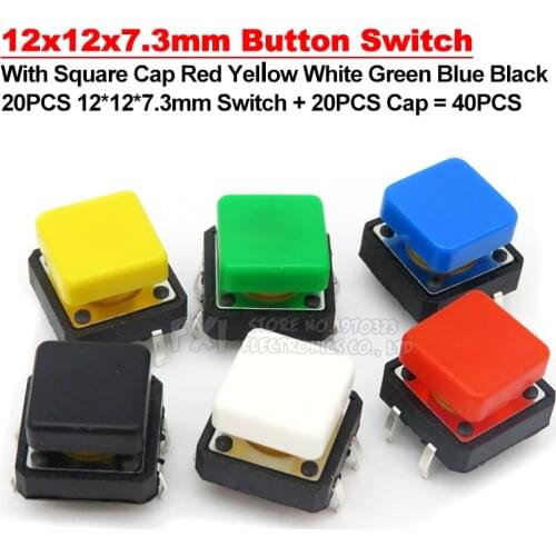 40PCS 12x12x7.3mm PCB Momentary Tactile Tact Mini Push Button Switch Module DIP 4PIN With Square Cap High quality 12*12*7.3mm