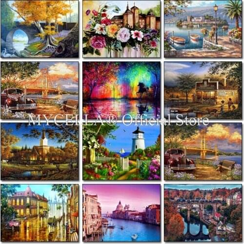 5D Diy Diamond Painting Cross Stitch Beautiful Scenery Crystal Needlework Diamond Embroidery Full Round Needlework Mosaic Crafts