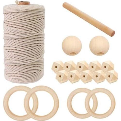 Tapestry Handicraft Weaving Material Combination Set Wooden Beads Ring Macrame Rope DIY Plant Hooks Hand Making Sewing E56C