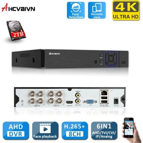 H.265 4K IP/Analog/TVI/CVI 6 In 1 4CH DVR Security Surveillance CCTV System P2P ONVIF 4*8MP HD Network Video Audio Recorder