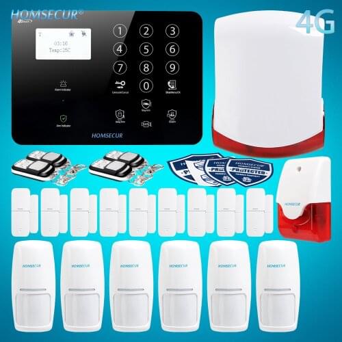 HOMSECUR Wireless&wired 4G/GSM LCD Home Security Alarm System+PIR+5*Door Sensor GA01-4G-B