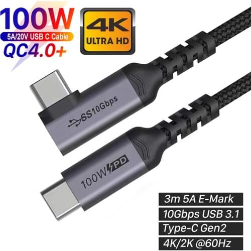 100W USB C Cable 3meter USB3.1 Gen2 10Gbps Thunderbolt 3 Cable QC 4.0 Type C PD Cord PPS E-MARK Power Delivery for MacBook Pro