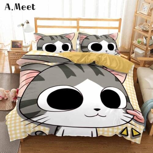 3D Cartoon Bedding Set For Kids Children Anime Linen Bed Cover Set Cat Print Duvet Cover Girls Boy Single Design NO Bed Sheets