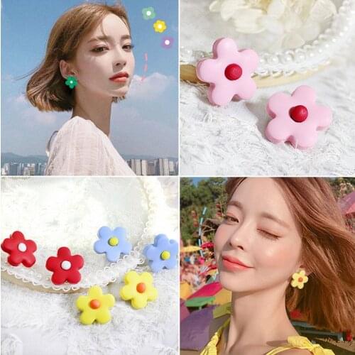 Korean Fashion Trendy Handmade Multi-Color Small Flower Ear Stud Earrings For Women Girl Drop Earring Jewelry Accessories