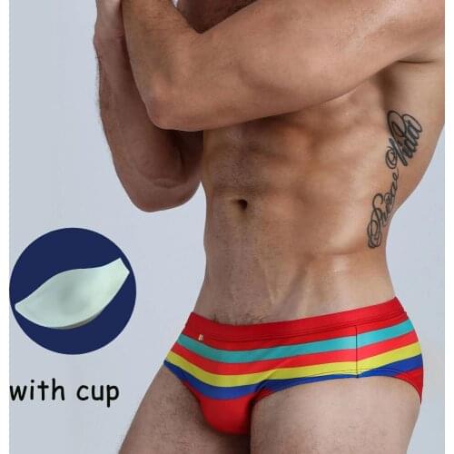 Colorful striped swimwear men fashionable triangle Mens swimming trunks beach quick drying men swimwear Bikini men Swimsuit