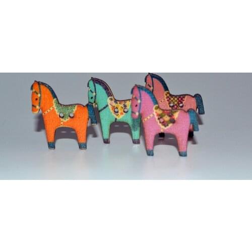 Horse Wooden buttons Printed Mix color printed 50 pcs/lot