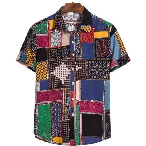 Mens shirt new summer Hawaiian shirt short-sleeved printing mens single-breasted printed cotton material soft vacation shirt