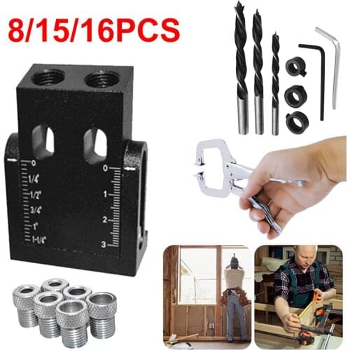 Pocket Hole Jig Kit 15-Degree Angle Drill Guide Woodworking Drill Angle Guide Hole Puncher Locator Jig Oblique Hole Holder Kit