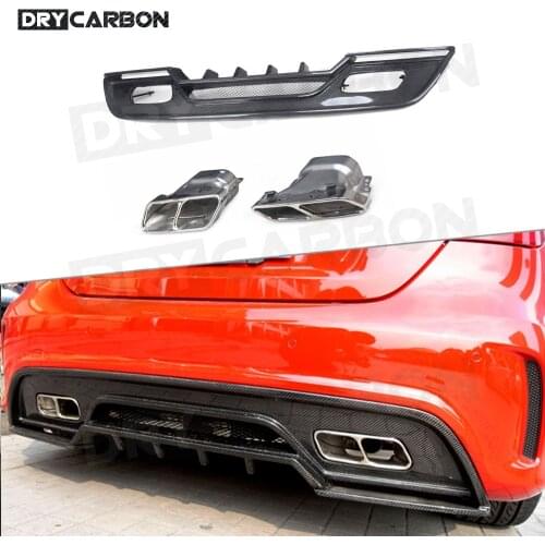 Carbon Fiber Rear Diffuser Exhaust Tips for Mercedes Benz A Class W176 A250 A260 A45 AMG 2013-2015 R Style Bumper Lip Guard